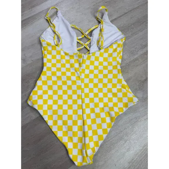 Dippin' Daisy's Bliss Swim One Piece Swimsuit Yellow Checkers Plaid Size Small - Picture 6 of 6